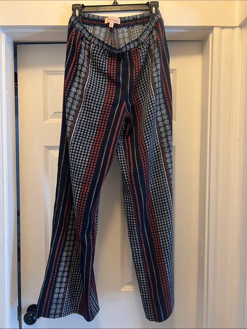 Men's Navy and Red Patterned Casual Pants